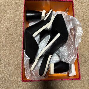 Tory Burch Black White, Silver Heels
